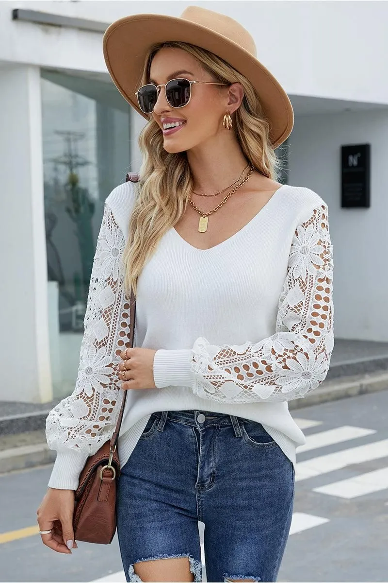LACE SLEEVE TUNIC SWEATER TOP