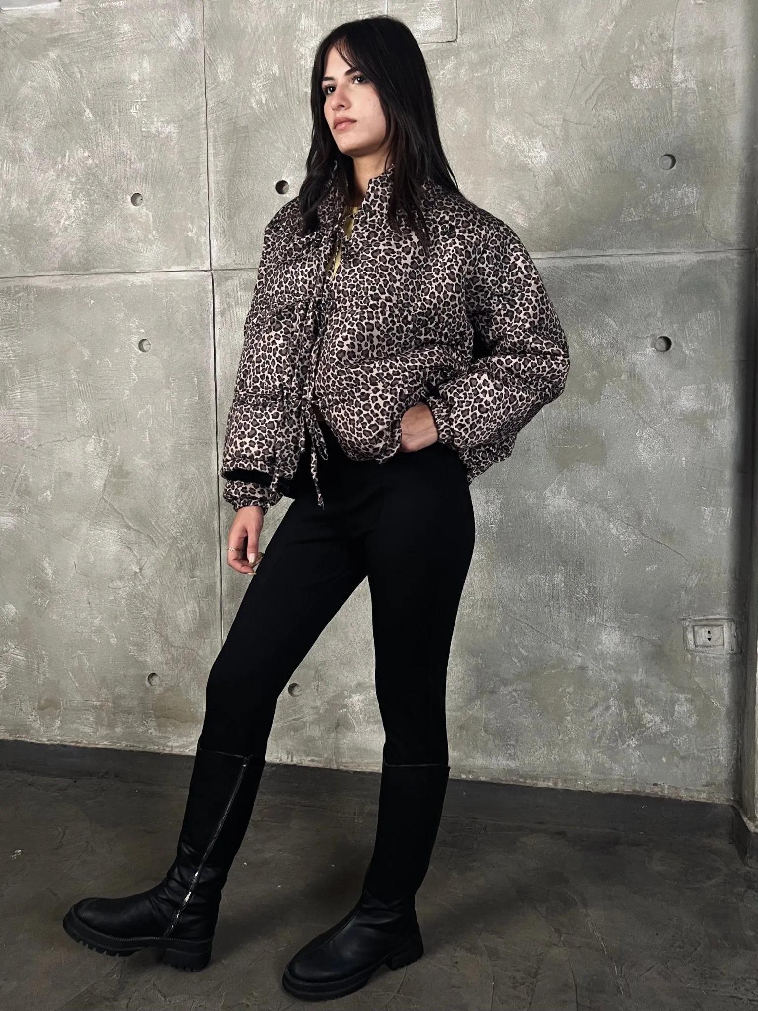 Leopard Bow Quilted Jacket