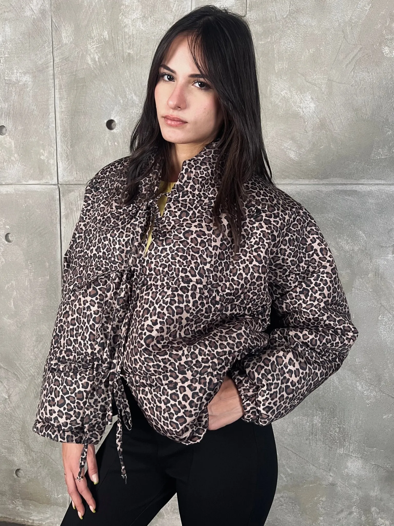 Leopard Bow Quilted Jacket
