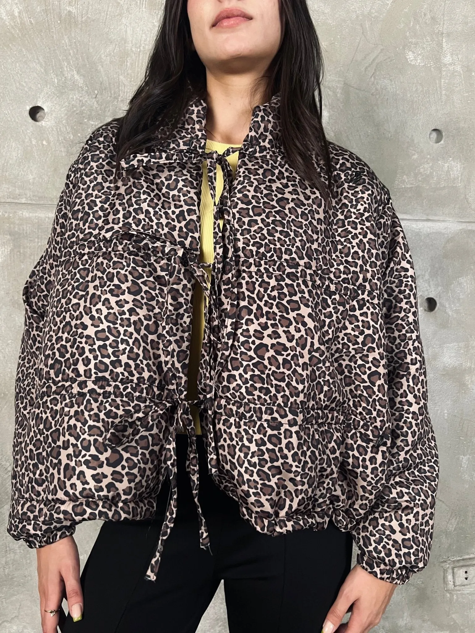 Leopard Bow Quilted Jacket