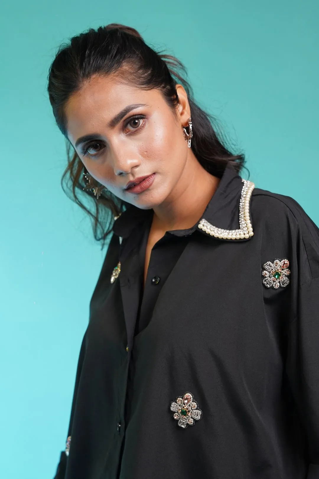 Liana Black Shirt   Rusched Pants