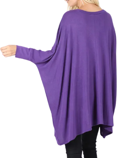 Long Sleeve Close-Side Poncho - Purple