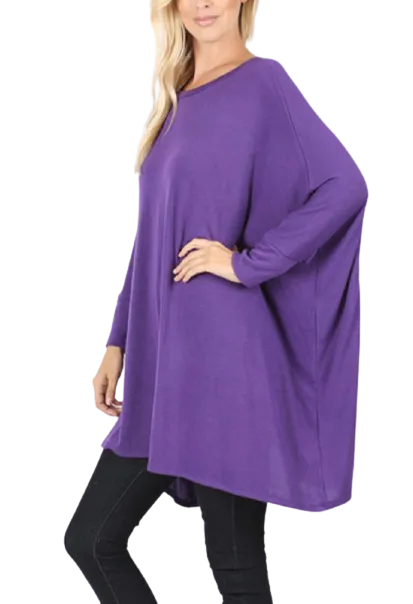 Long Sleeve Close-Side Poncho - Purple