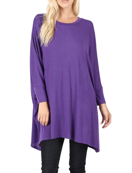 Long Sleeve Close-Side Poncho - Purple