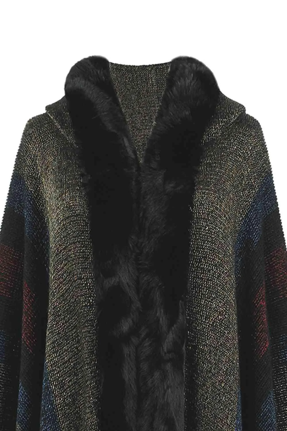 Luxurious Feel Fringe Faux Fur Trim Poncho