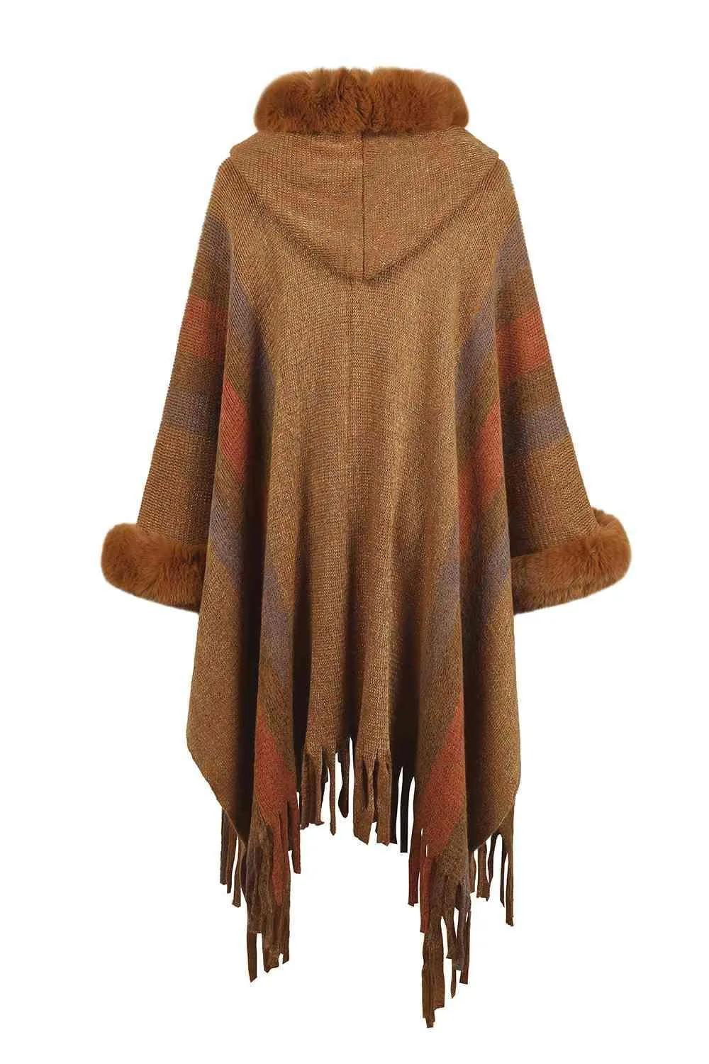 Luxurious Feel Fringe Faux Fur Trim Poncho