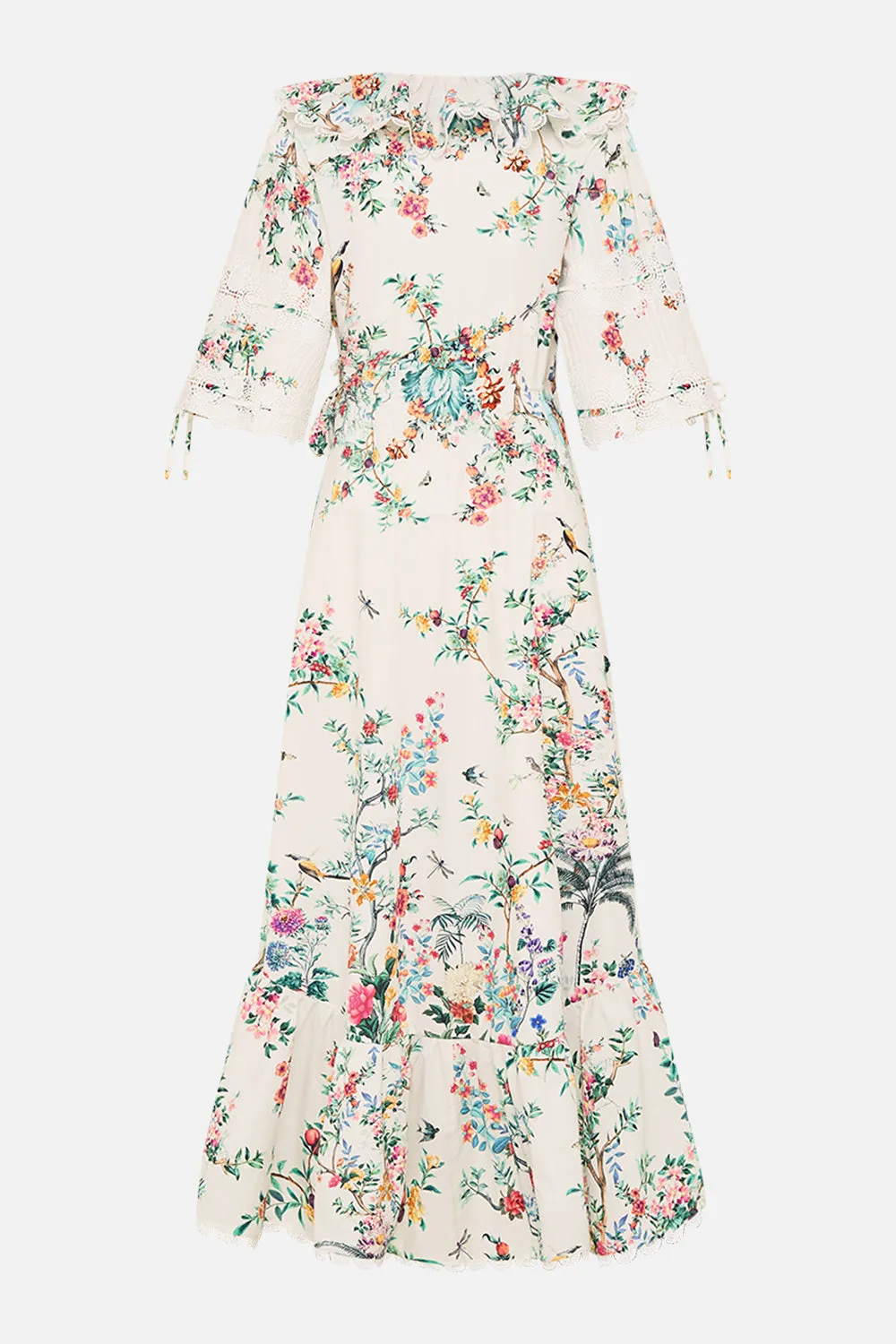 MAXI WRAP DRESS WITH PUFF SLEEVE PLUMES AND PARTERRES
