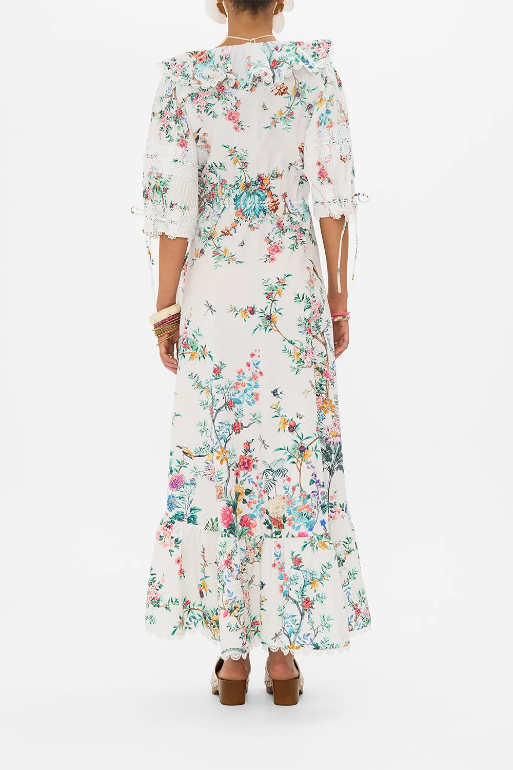 MAXI WRAP DRESS WITH PUFF SLEEVE PLUMES AND PARTERRES