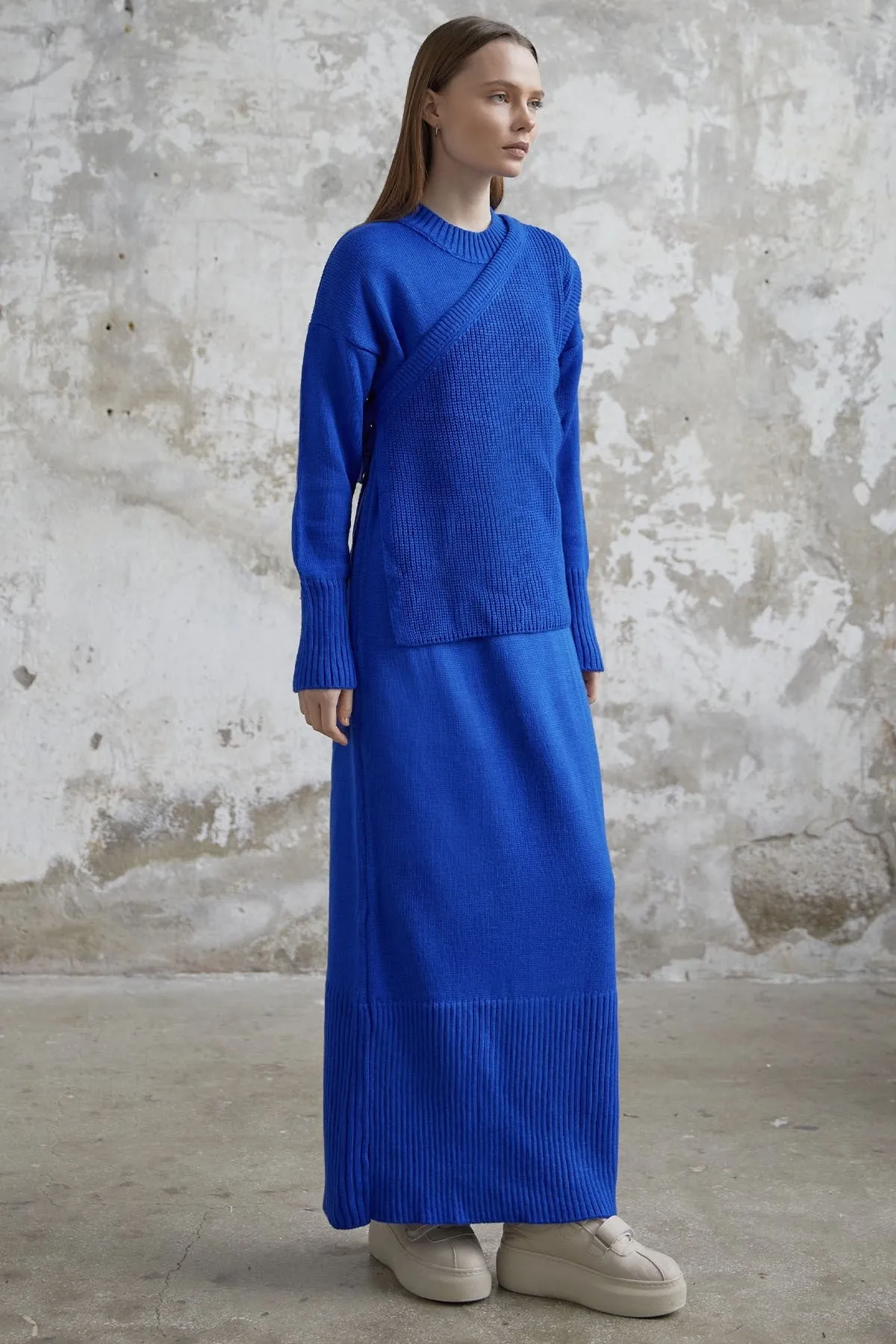 MDS Women Knit Dress with Belted Sweater - Sax Blue - Blackburn