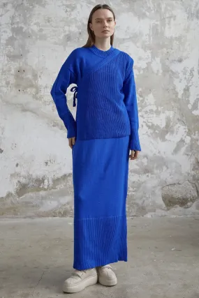 MDS Women Knit Dress with Belted Sweater - Sax Blue - Blackburn