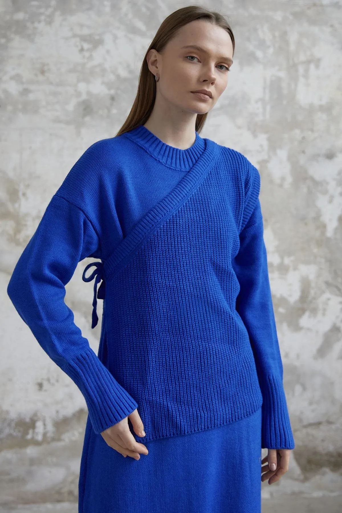 MDS Women Knit Dress with Belted Sweater - Sax Blue - Blackburn