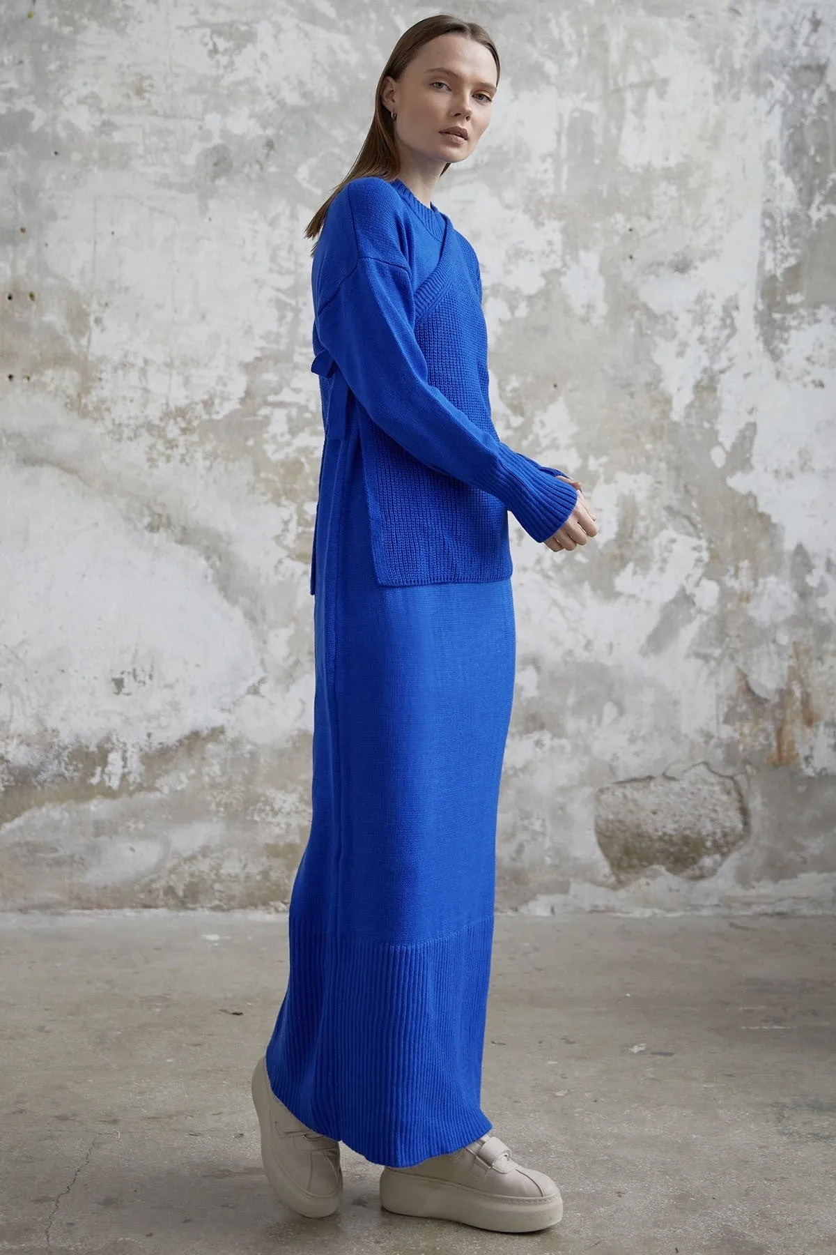 MDS Women Knit Dress with Belted Sweater - Sax Blue - Blackburn