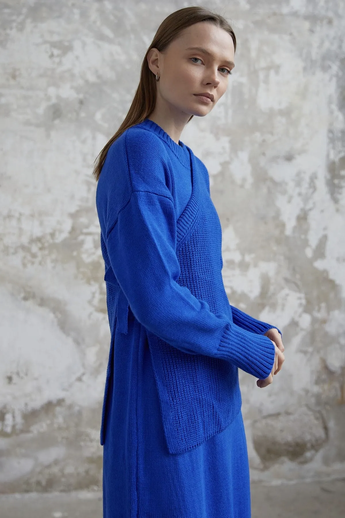 MDS Women Knit Dress with Belted Sweater - Sax Blue - Blackburn