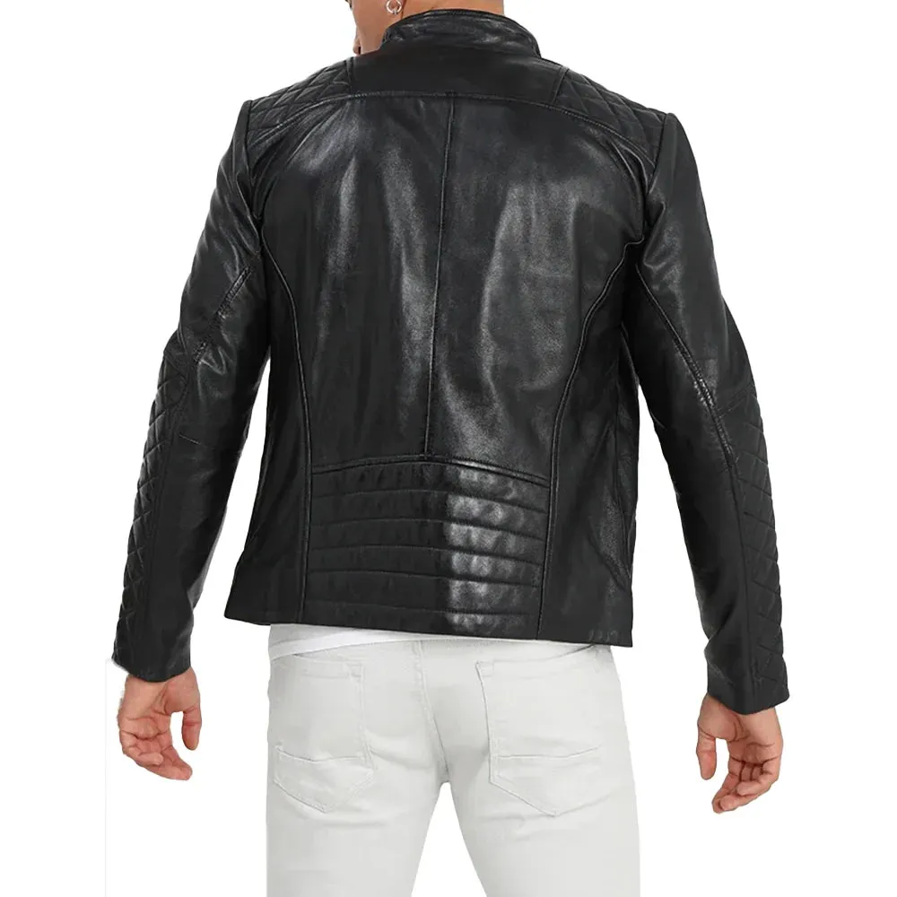 Men's Asymmetrical Black Quilted Leather Moto Jacket