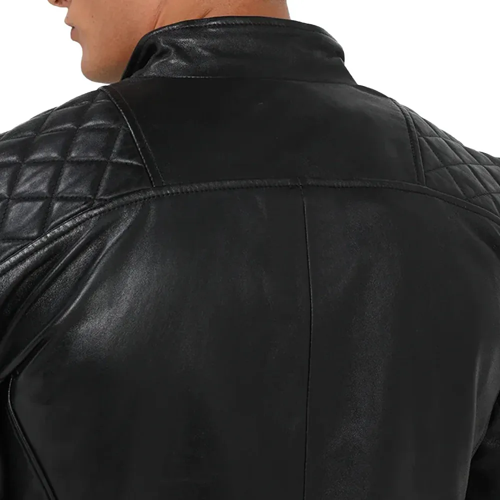 Men's Asymmetrical Black Quilted Leather Moto Jacket