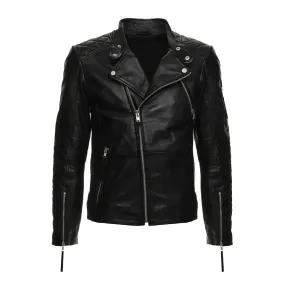 Men's Asymmetrical Black Quilted Leather Moto Jacket