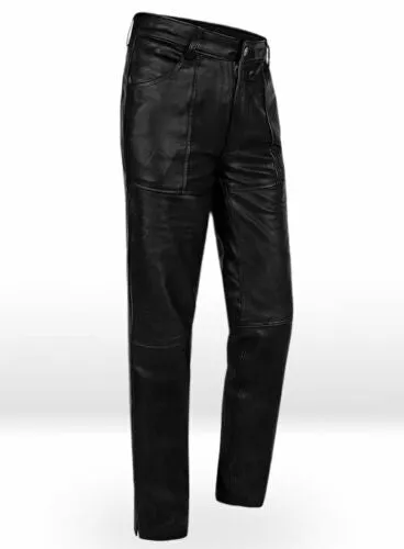 Men's Black Genuine Leather Slim Fit Jeans Pants