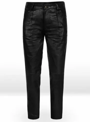 Men's Black Genuine Leather Slim Fit Jeans Pants
