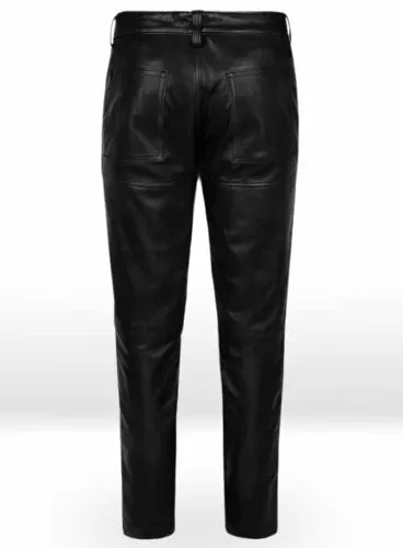 Men's Black Genuine Leather Slim Fit Jeans Pants