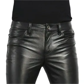 Men's Genuine Leather slim fit pants Jeans