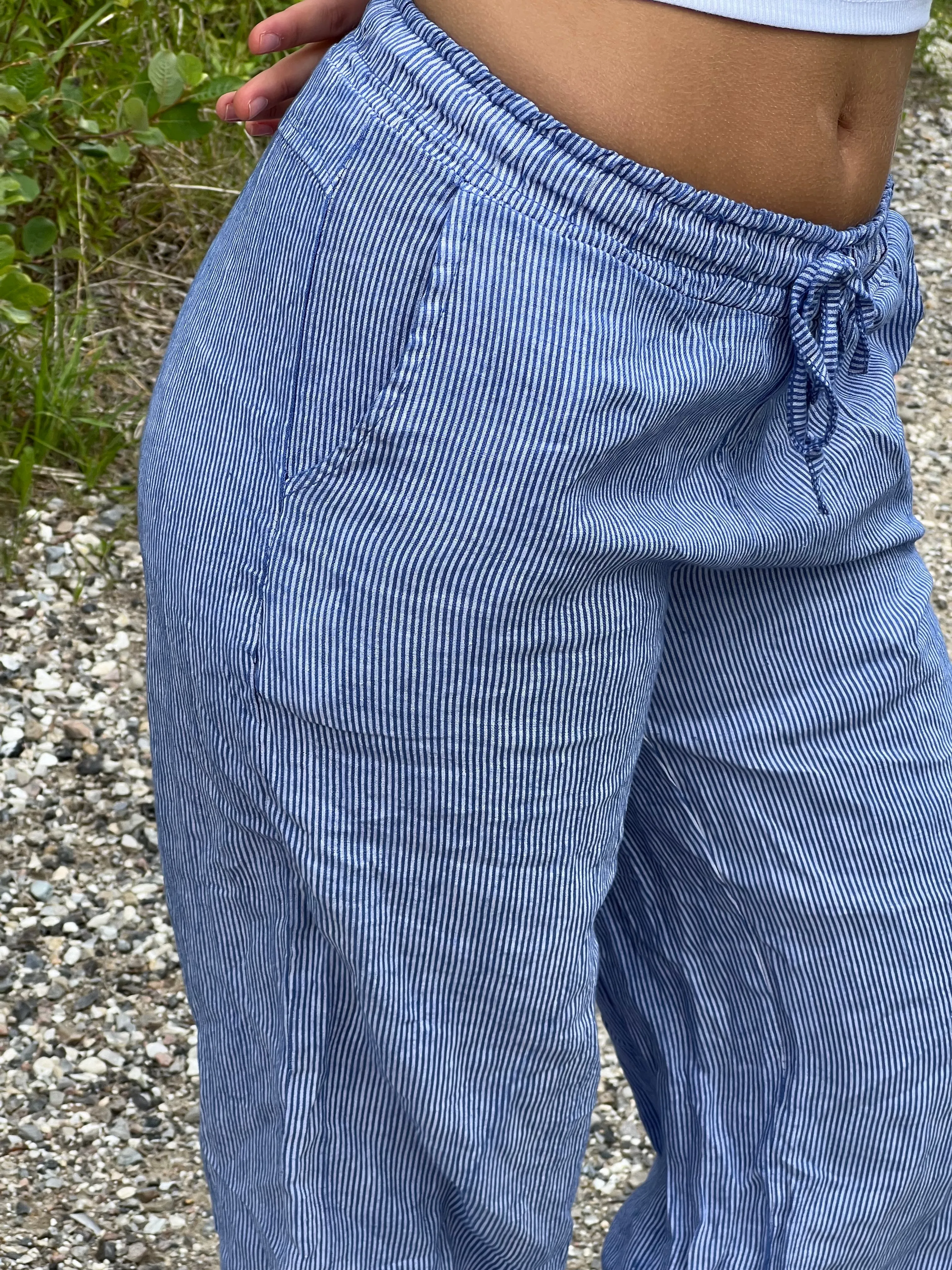 Milana linen pants - Blue/white stripes