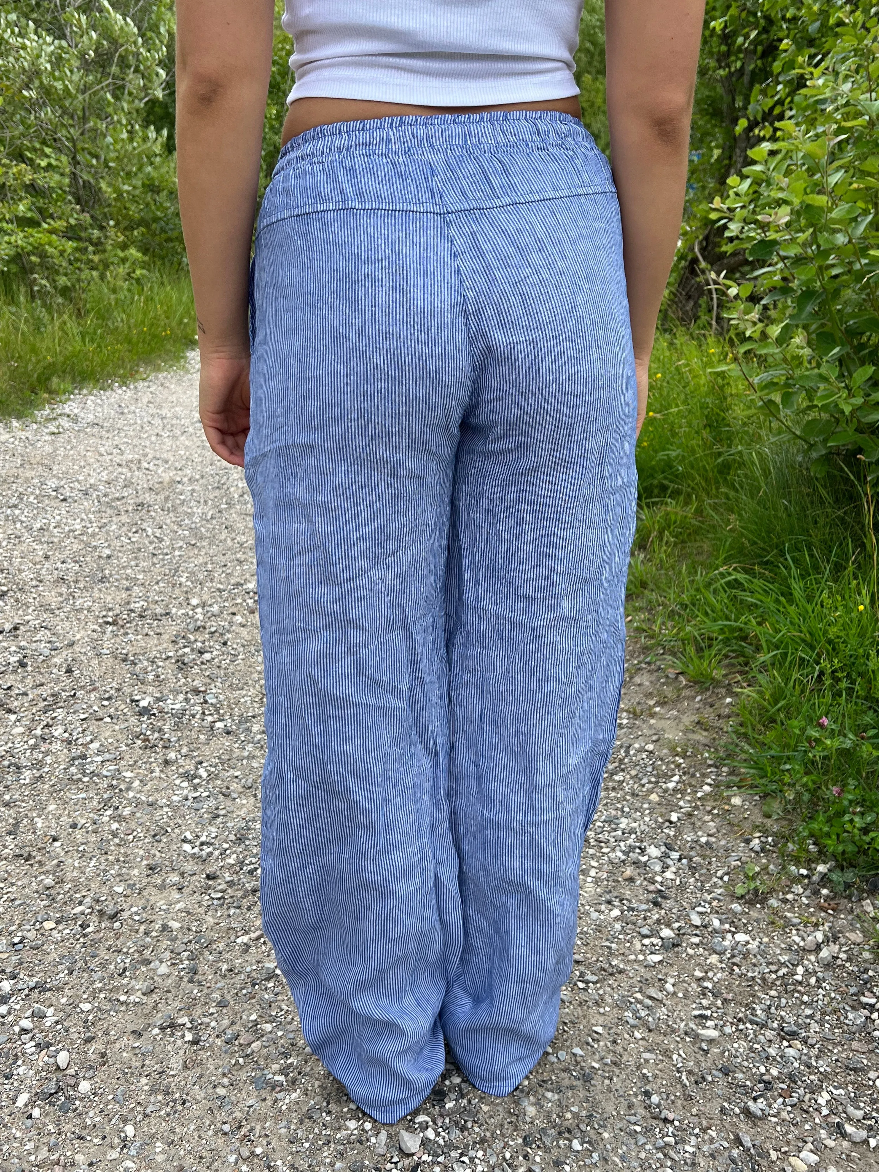 Milana linen pants - Blue/white stripes