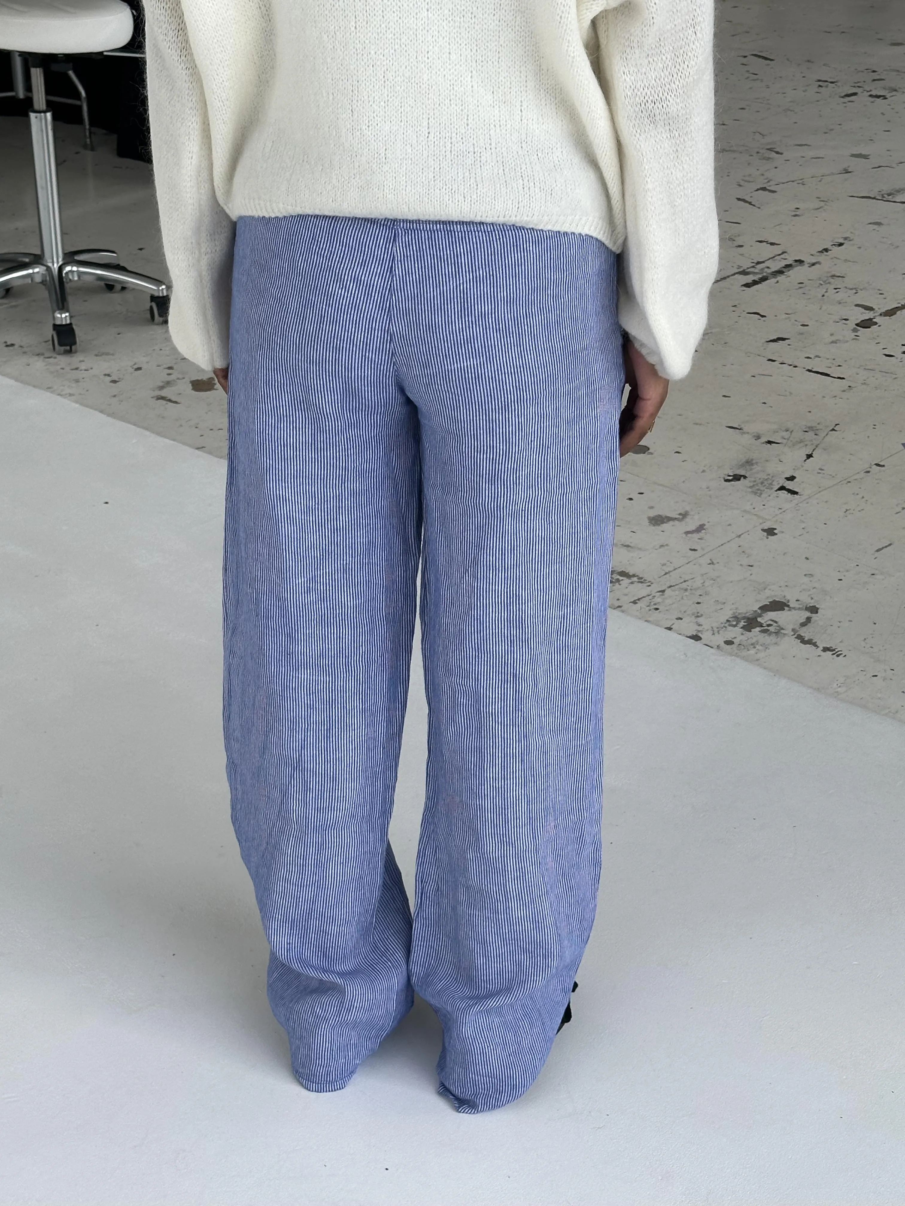 Milana linen pants - Blue/white stripes