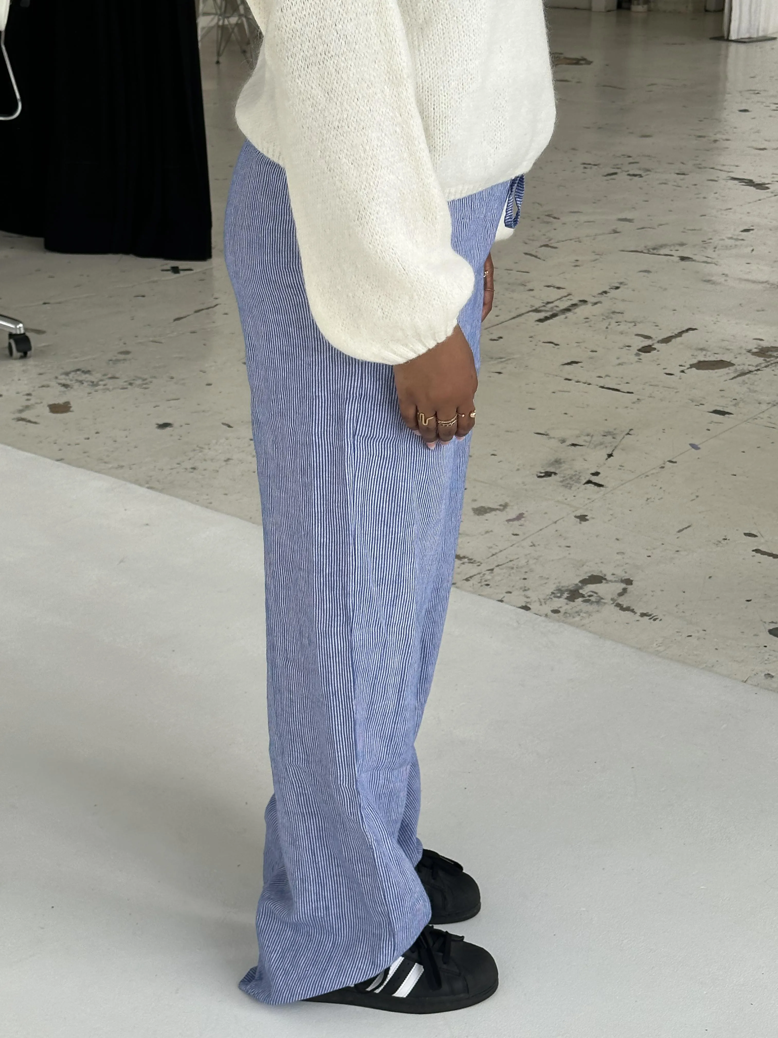 Milana linen pants - Blue/white stripes