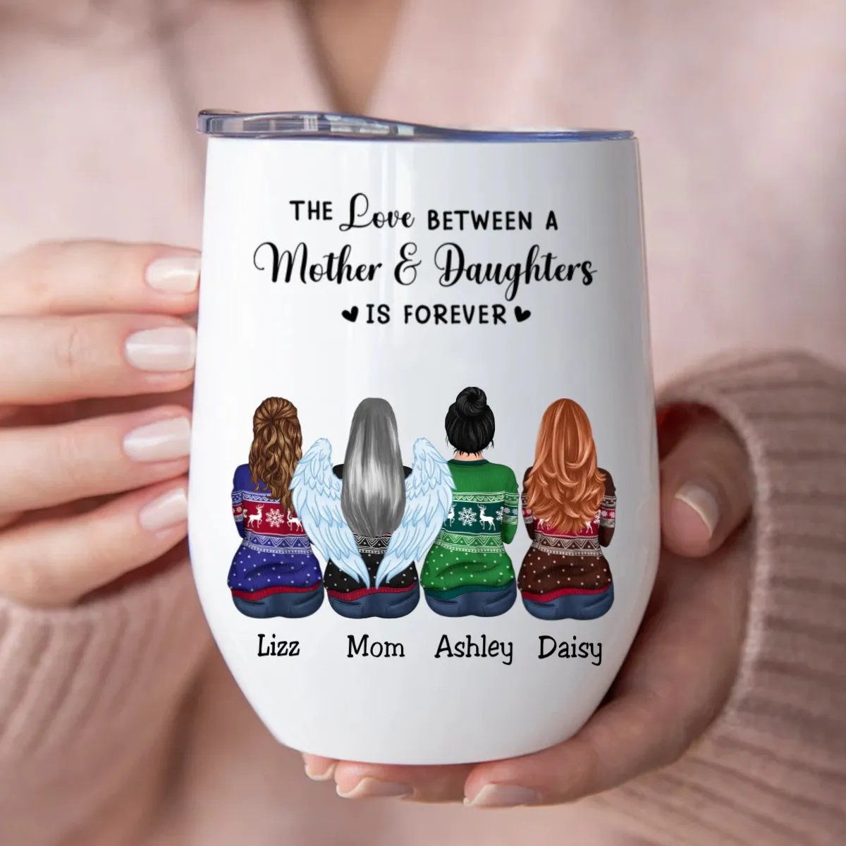 Mother - The Love Between A Mother And Daughters Is Forever - Personalized Wine Tumbler (QH)