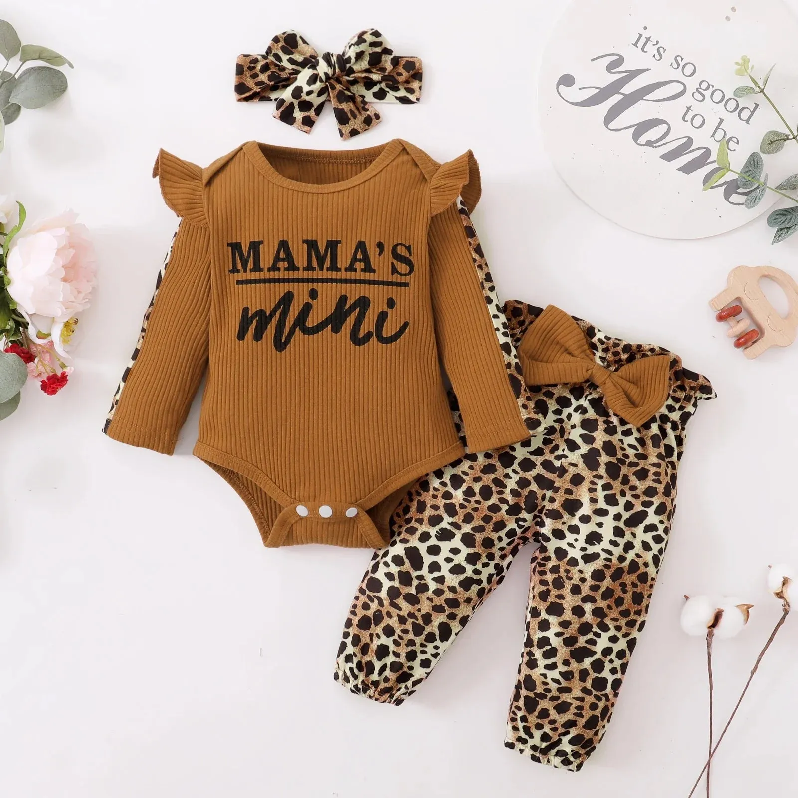 Newborn Girl 3PCS Set Ribbed Bodysuit