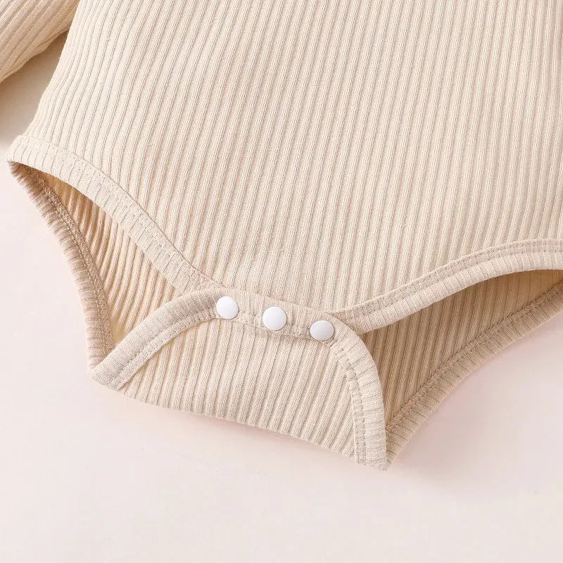 Newborn Girl 3PCS Set Ribbed Bodysuit