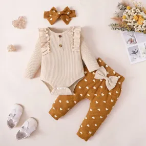 Newborn Girl 3PCS Set Ribbed Bodysuit