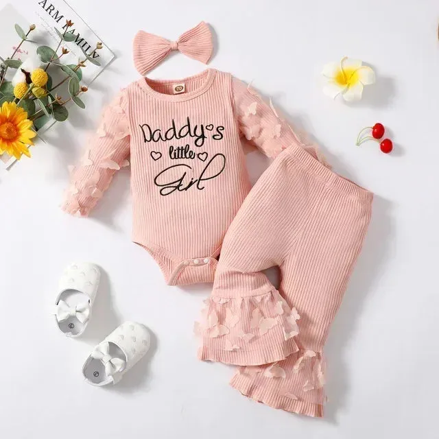 Newborn Girl 3PCS Set Ribbed Bodysuit