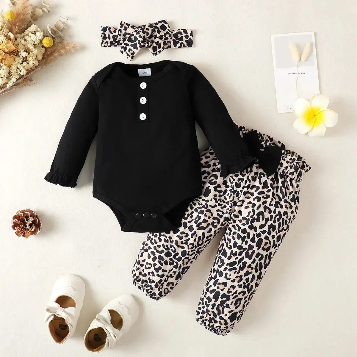 Newborn Girl 3PCS Set Ribbed Bodysuit