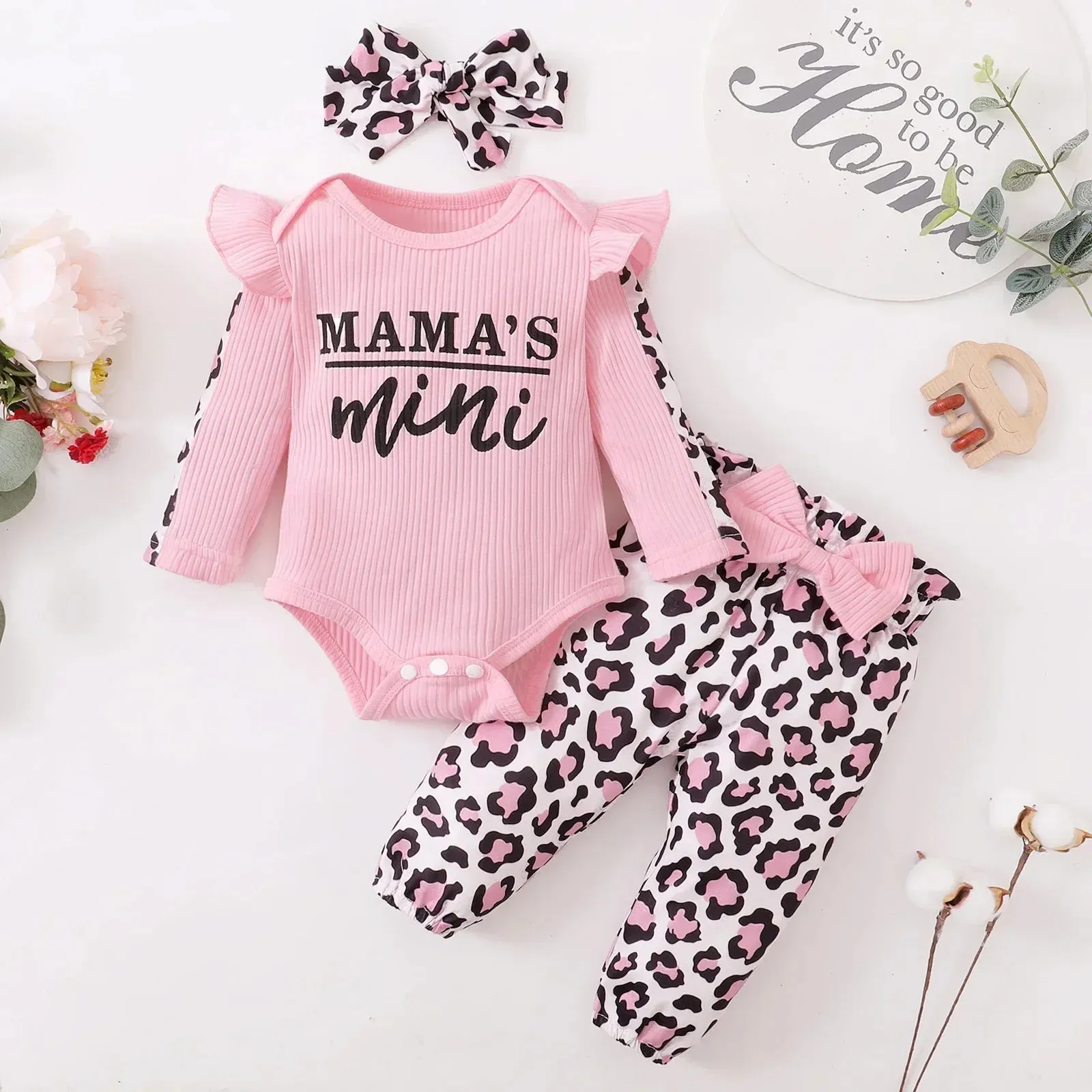 Newborn Girl 3PCS Set Ribbed Bodysuit