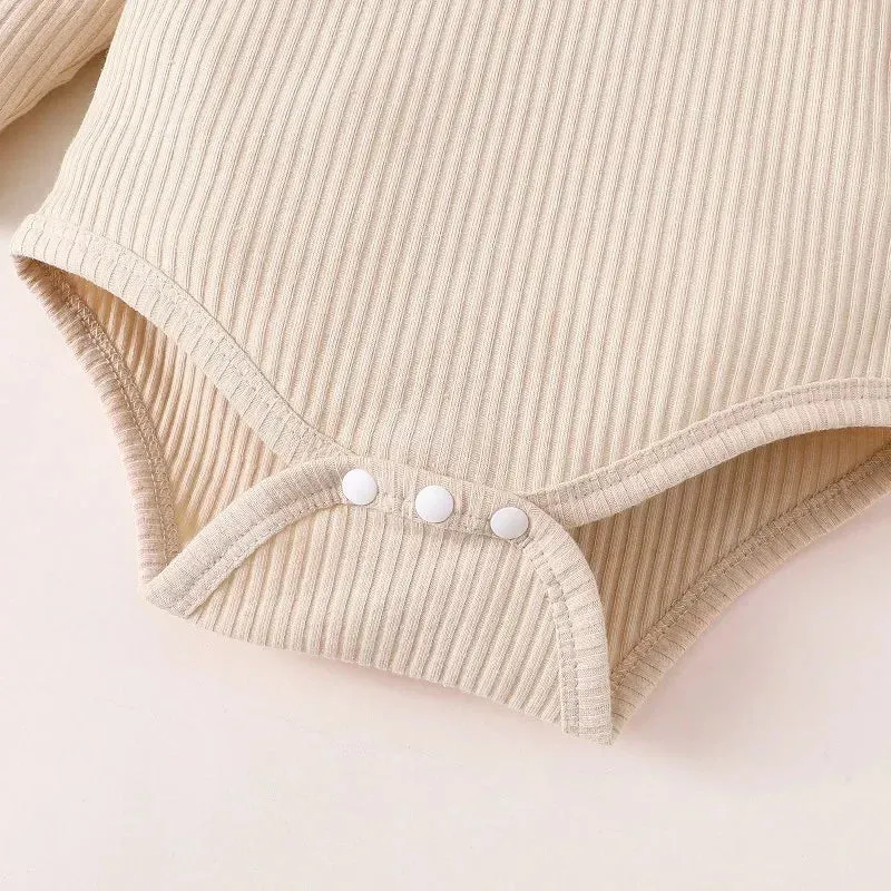 Newborn Girl 3PCS Set Ribbed Bodysuit
