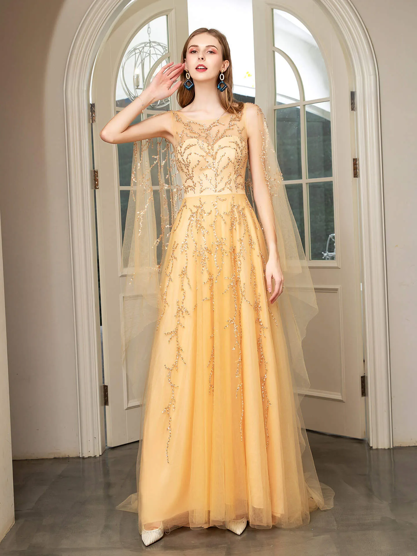 Numbersea A-line Beaded Luxurious Fashion Formal Evening Dresses Sleeveless Floor Length Prom Dresses