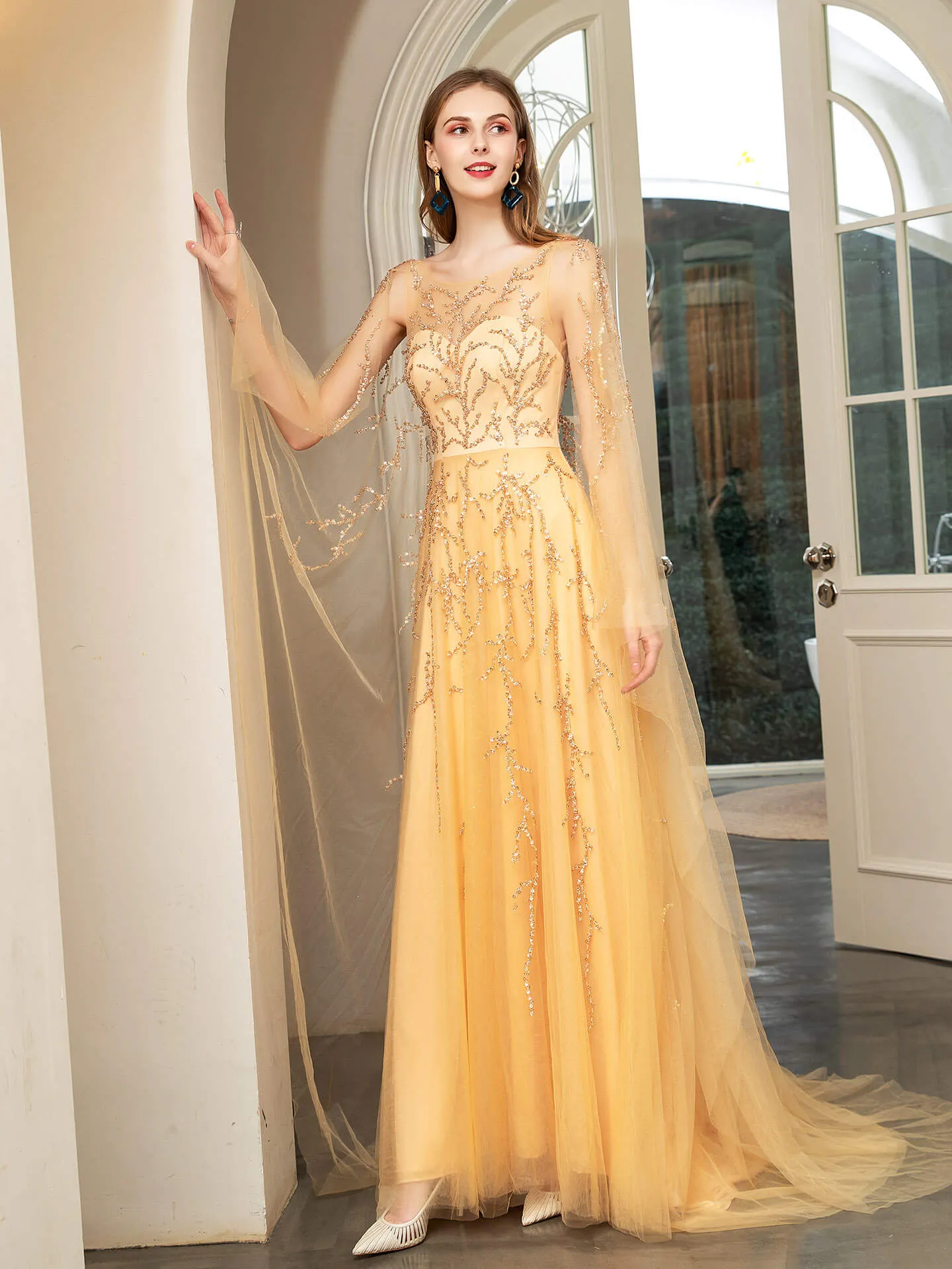 Numbersea A-line Beaded Luxurious Fashion Formal Evening Dresses Sleeveless Floor Length Prom Dresses