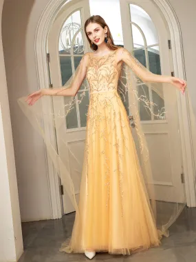 Numbersea A-line Beaded Luxurious Fashion Formal Evening Dresses Sleeveless Floor Length Prom Dresses