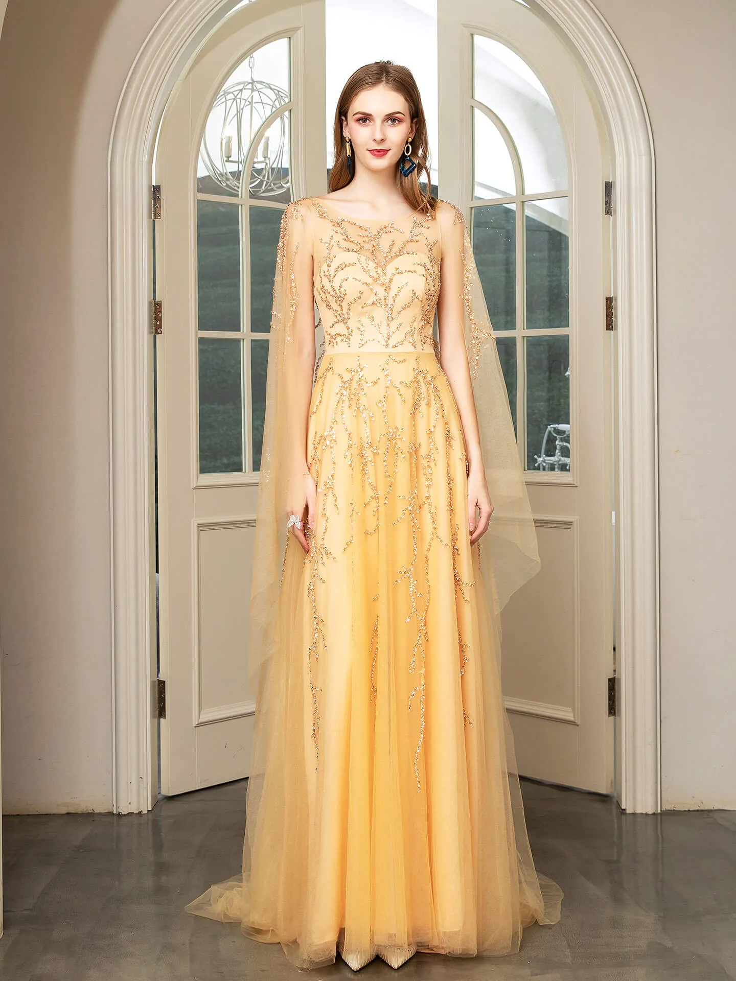 Numbersea A-line Beaded Luxurious Fashion Formal Evening Dresses Sleeveless Floor Length Prom Dresses