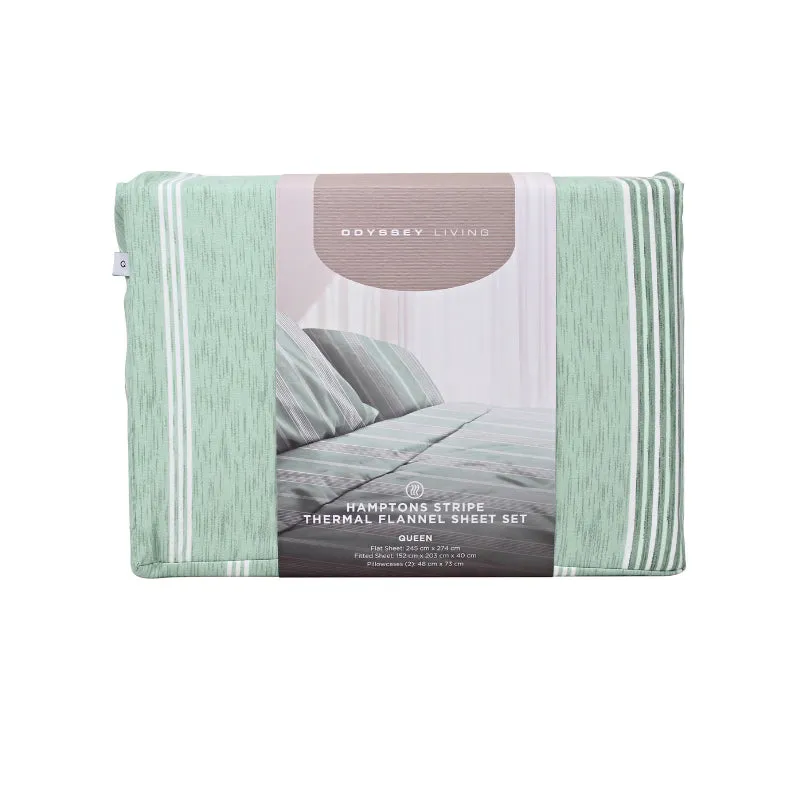 Odyssey Living Thermal Flannelette Printed Hamptons Stripe Sheet Set