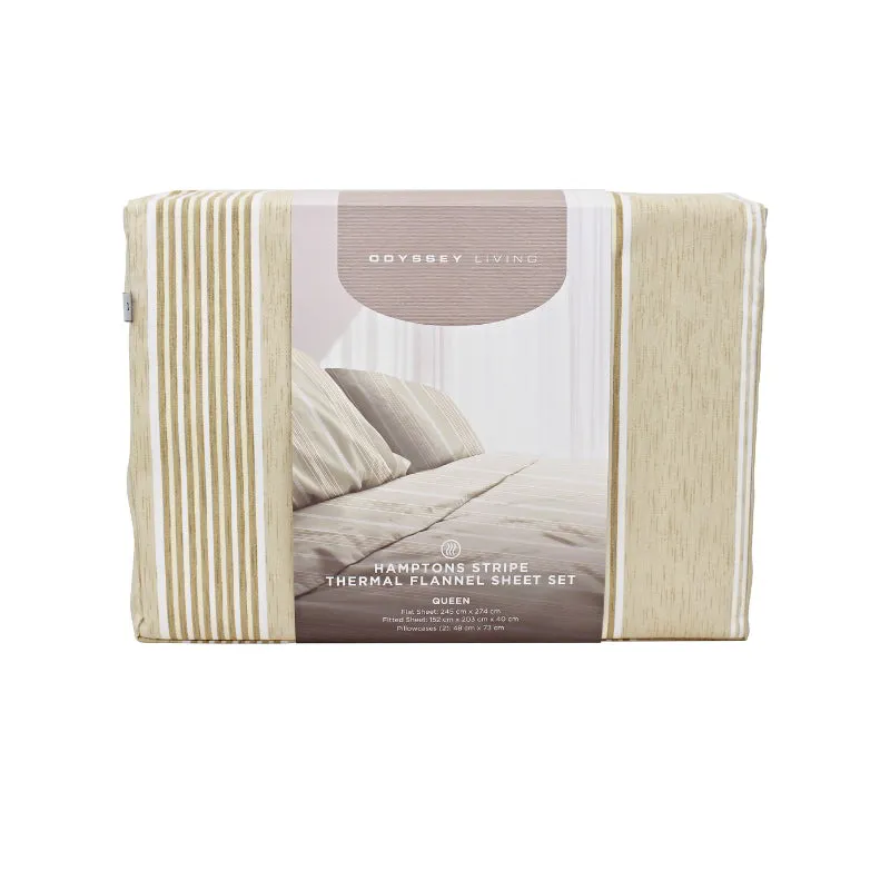 Odyssey Living Thermal Flannelette Printed Hamptons Stripe Sheet Set