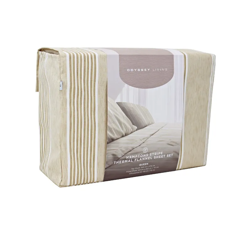 Odyssey Living Thermal Flannelette Printed Hamptons Stripe Sheet Set