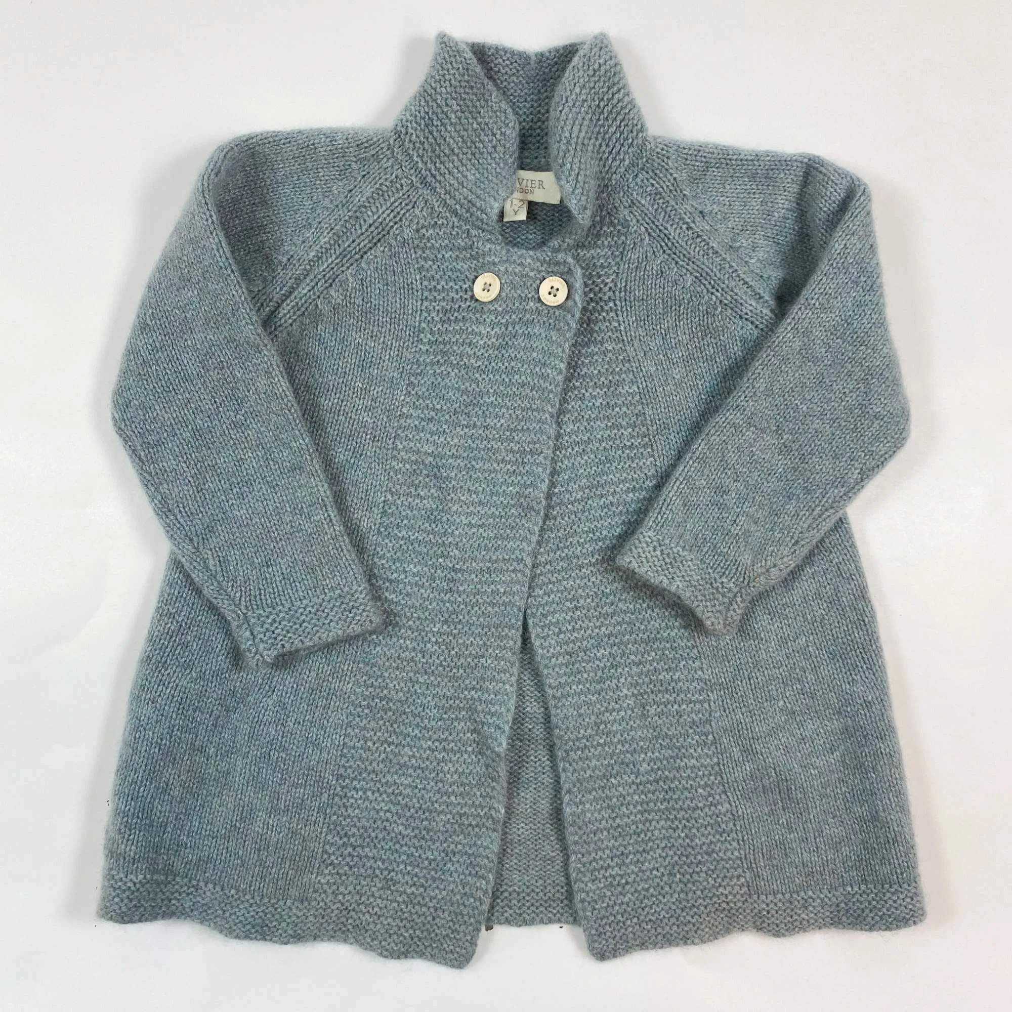 Olivier London teal cashmere long cardigan peacoat 1-2Y