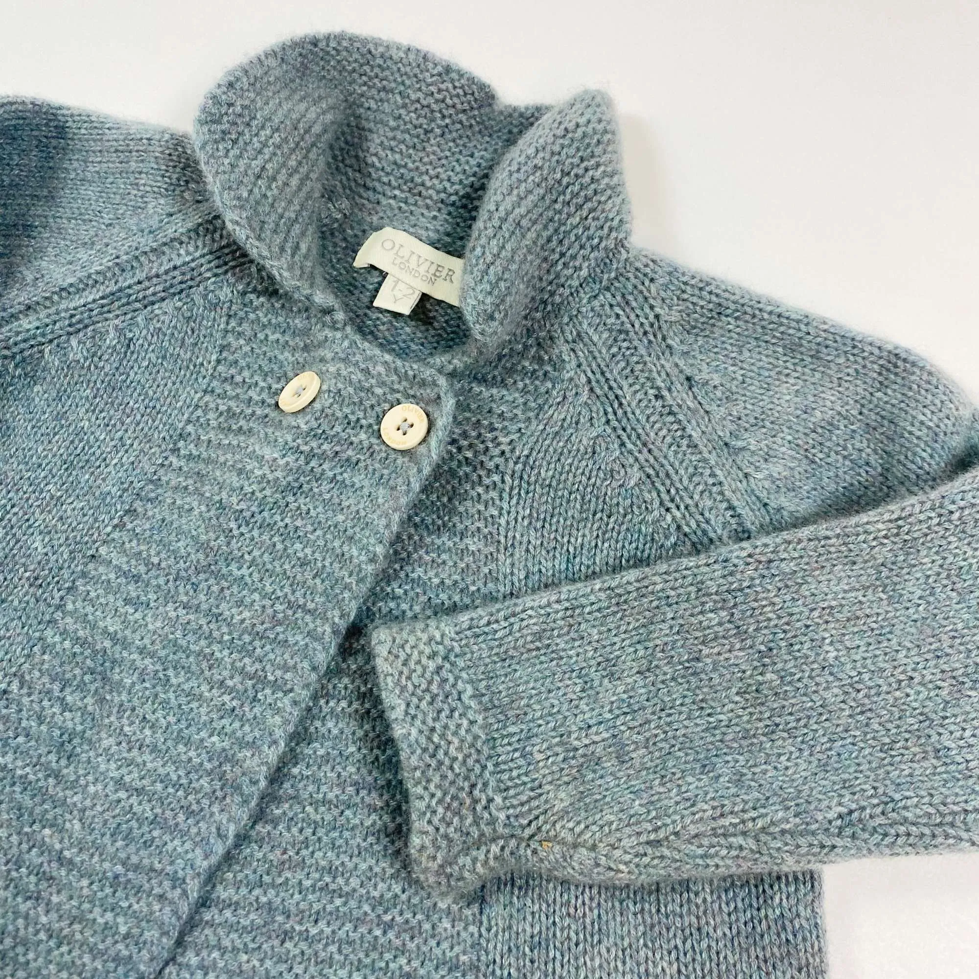 Olivier London teal cashmere long cardigan peacoat 1-2Y