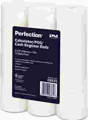 One-Ply Adding Machine/Calculator Rolls 2-1/4 Inch  X 150 Ft White 12/Pack