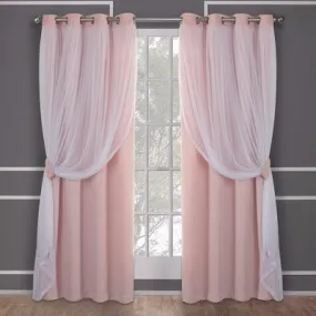 Open Box - Set of 2 (84"x52") Caterina Layered Solid Blackout with sheer top Curtain Panels Blush - Exclusive Home