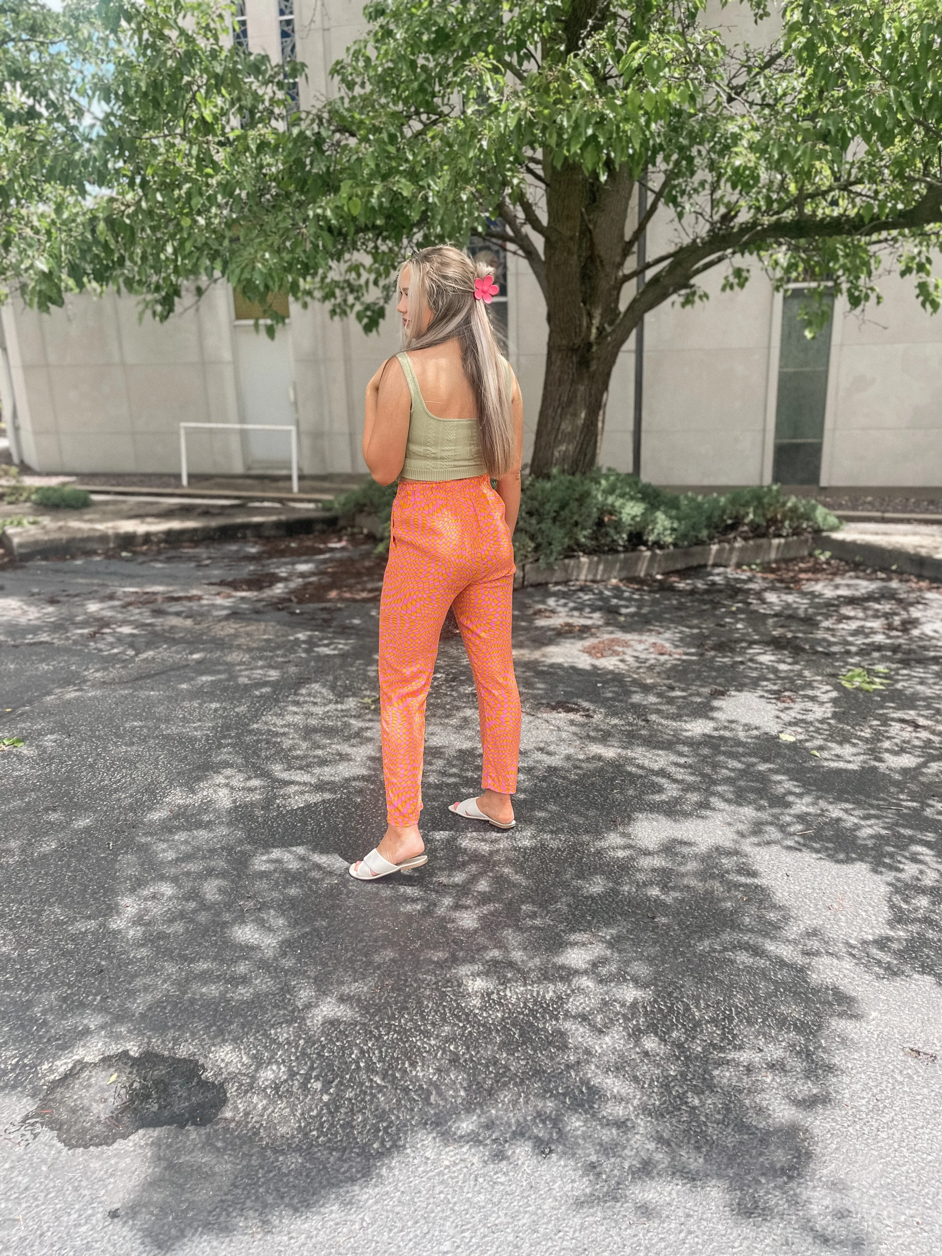 Orange & Purple Wavy Checked Pants