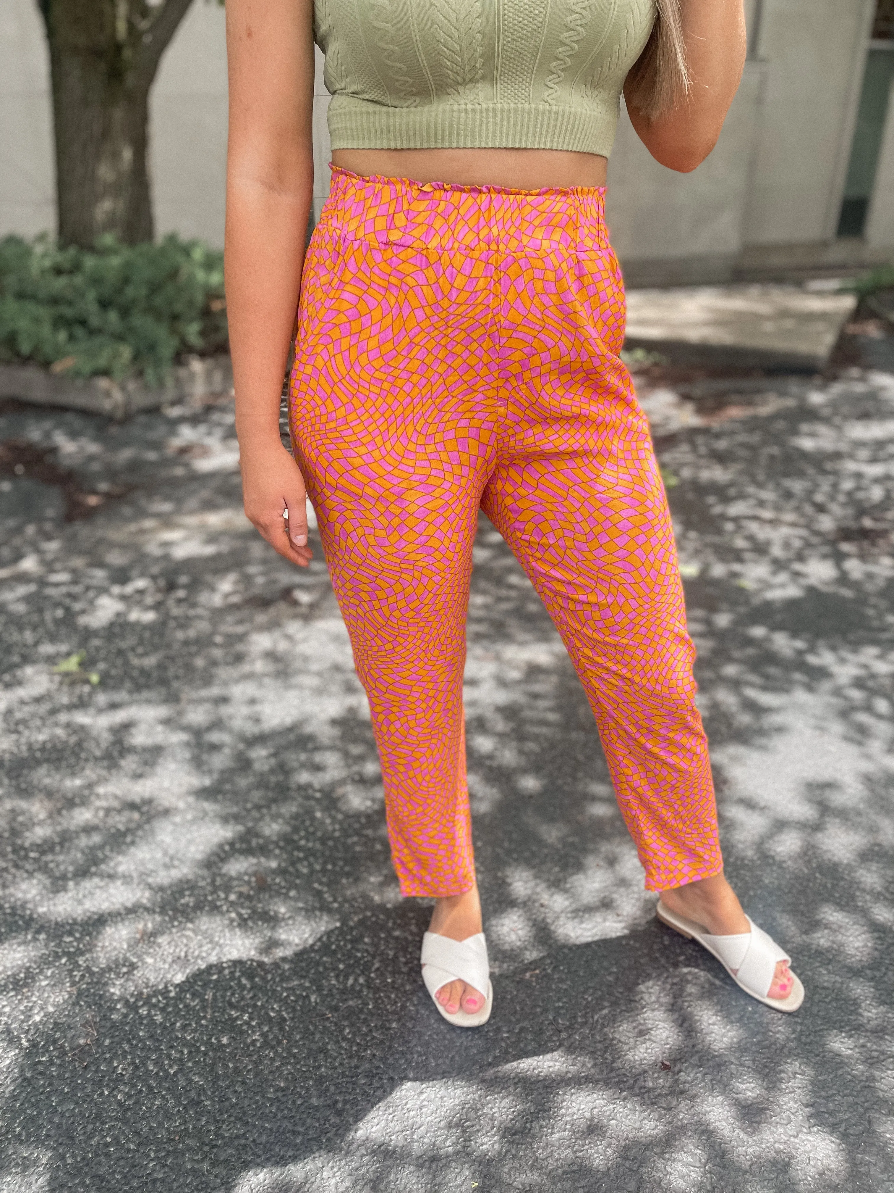 Orange & Purple Wavy Checked Pants