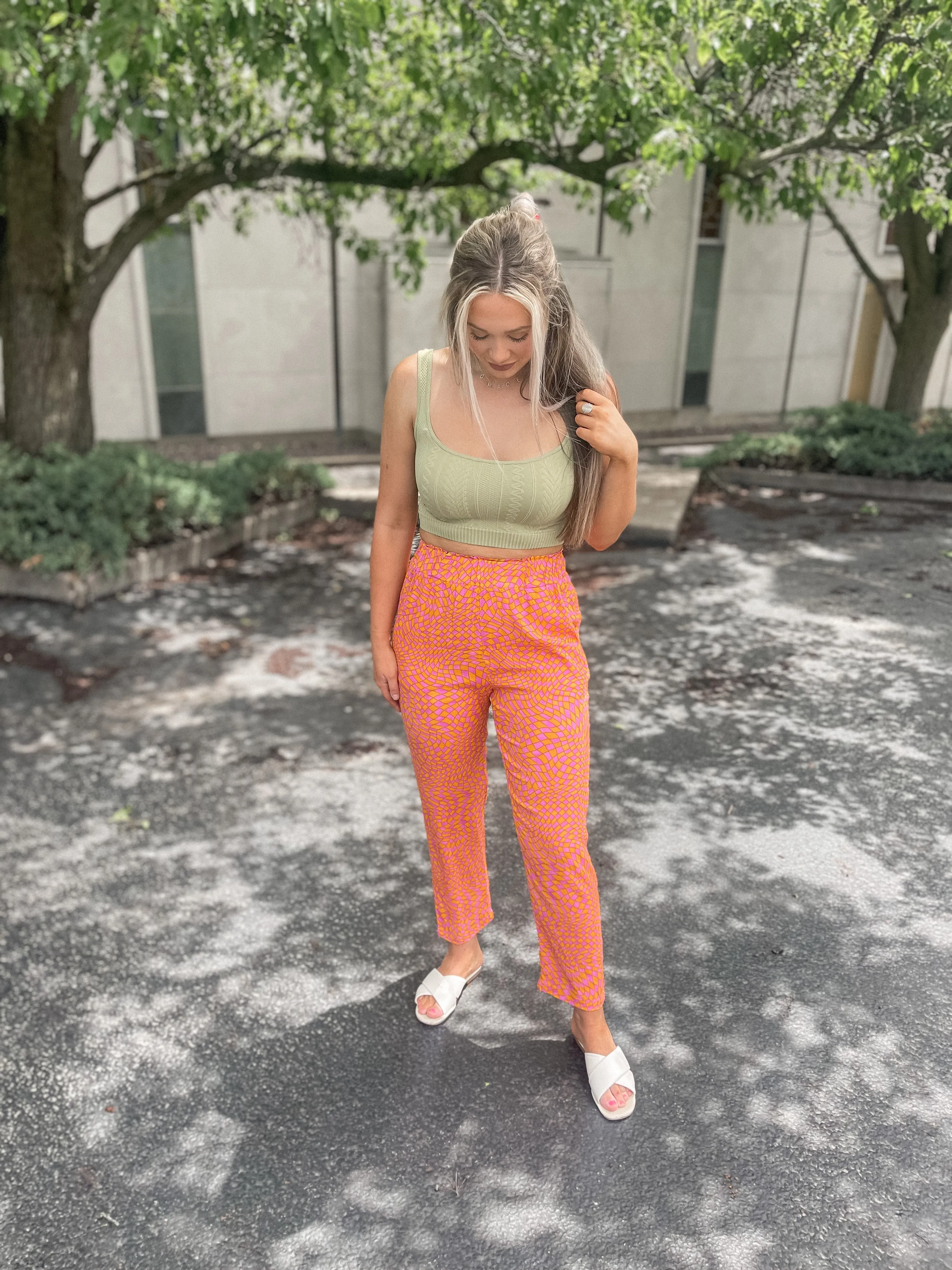 Orange & Purple Wavy Checked Pants